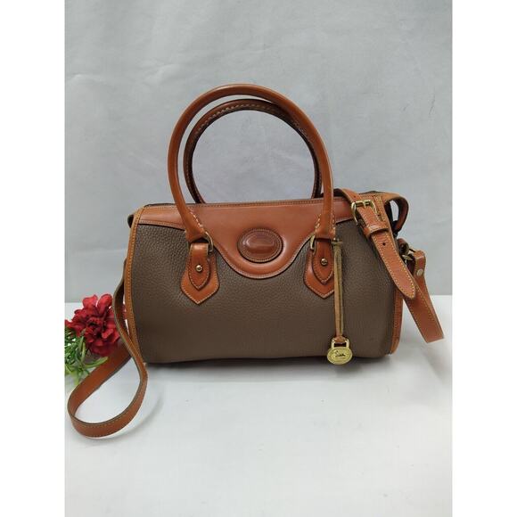 Dooney & Bourke Brown Gray Pebbled Leather Top Handle Satchel Shoulder Bag - Picture 2 of 16